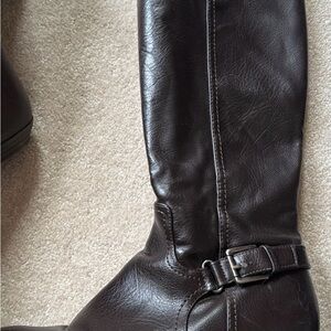 Dark Brown Leather Knee-High Boots